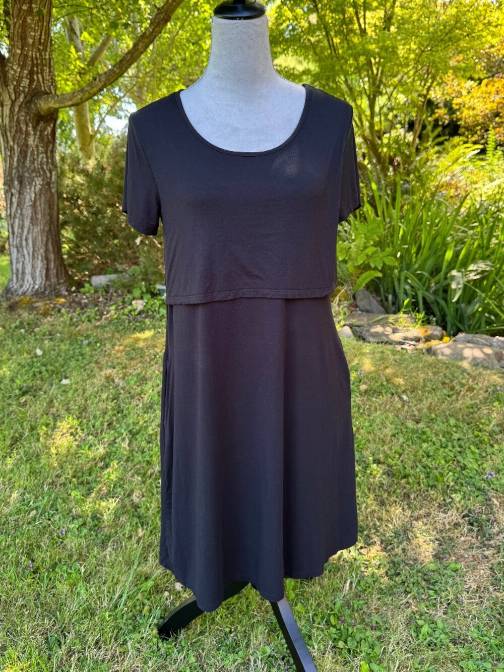 KINDRED BRAVELY Maternity Nursing Dress, Short sleeves, Black, w/ pockets,Size M